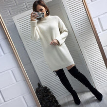 Load image into Gallery viewer, Autumn Winter Solid Knitted Cotton Sweater Dresses Women Fashion Loose O-neck Pullover Female Knitted Dress Vestidos Feminino