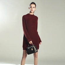 Load image into Gallery viewer, Autumn Winter Solid Knitted Cotton Sweater Dresses Women Fashion Loose O-neck Pullover Female Knitted Dress Vestidos Feminino