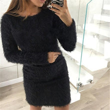 Load image into Gallery viewer, Winter Plush sweater Dress Women Party Bodycon Christmas Black clothing Sexy Mini bandage knitted Dress For Female