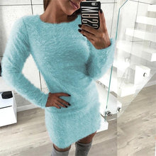 Load image into Gallery viewer, Winter Plush sweater Dress Women Party Bodycon Christmas Black clothing Sexy Mini bandage knitted Dress For Female