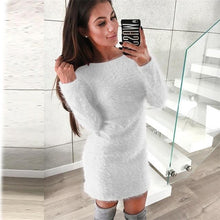 Load image into Gallery viewer, Winter Plush sweater Dress Women Party Bodycon Christmas Black clothing Sexy Mini bandage knitted Dress For Female