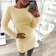 Load image into Gallery viewer, Winter Plush sweater Dress Women Party Bodycon Christmas Black clothing Sexy Mini bandage knitted Dress For Female