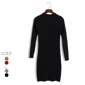 Autumn Winter Solid Knitted Cotton Sweater Dresses Women Fashion Loose O-neck Pullover Female Knitted Dress Vestidos Feminino