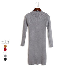 Load image into Gallery viewer, Autumn Winter Solid Knitted Cotton Sweater Dresses Women Fashion Loose O-neck Pullover Female Knitted Dress Vestidos Feminino