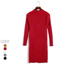Load image into Gallery viewer, Autumn Winter Solid Knitted Cotton Sweater Dresses Women Fashion Loose O-neck Pullover Female Knitted Dress Vestidos Feminino