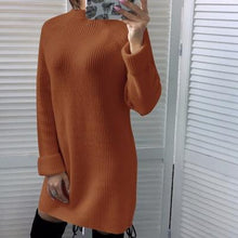 Load image into Gallery viewer, Autumn Winter Solid Knitted Cotton Sweater Dresses Women Fashion Loose O-neck Pullover Female Knitted Dress Vestidos Feminino