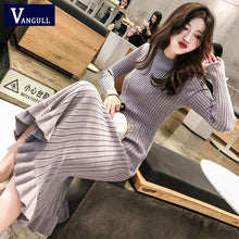 Load image into Gallery viewer, Vangull Women Sweater Dress Autumn Winter Clothes New Fashion Ruffle Long Sleeve Knitted Dress Women Casual Knee Length Dress