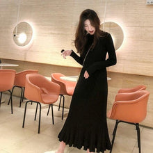 Load image into Gallery viewer, Vangull Women Sweater Dress Autumn Winter Clothes New Fashion Ruffle Long Sleeve Knitted Dress Women Casual Knee Length Dress
