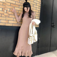 Load image into Gallery viewer, Vangull Women Sweater Dress Autumn Winter Clothes New Fashion Ruffle Long Sleeve Knitted Dress Women Casual Knee Length Dress