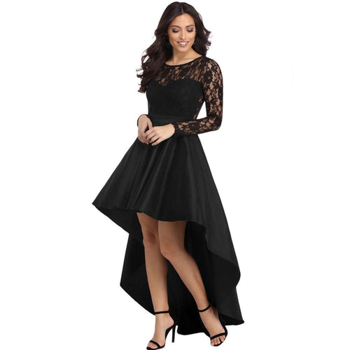 Holievery Asymmetric Satin Cocktail Dresses In Stock 2020 Sleeves Lace Party Dress Black Burgundy Royal Blue Maxi Gowns