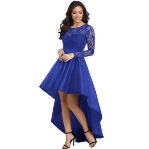 Holievery Asymmetric Satin Cocktail Dresses In Stock 2020 Sleeves Lace Party Dress Black Burgundy Royal Blue Maxi Gowns