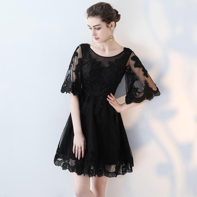 Simple Black Lace Cocktail Dress Fashion Short Half Sleeves Dresses For Party