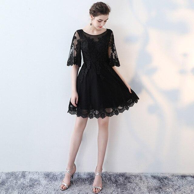 Simple Black Lace Cocktail Dress Fashion Short Half Sleeves Dresses For Party