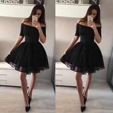 Load image into Gallery viewer, BacklakeGirls Sexy Off Shoulder Short Sleeve Cocktail Dress Short Formal Dress vestido festa Black Color Party Dress