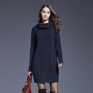 2018 Women Fashion Turtleneck Thick Sweater Dresses Plus Size Casual Sexy Knitted Cotton Autumn Winter Dress Vestidos