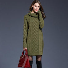 Load image into Gallery viewer, 2018 Women Fashion Turtleneck Thick Sweater Dresses Plus Size Casual Sexy Knitted Cotton Autumn Winter Dress Vestidos