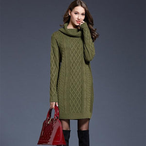 2018 Women Fashion Turtleneck Thick Sweater Dresses Plus Size Casual Sexy Knitted Cotton Autumn Winter Dress Vestidos