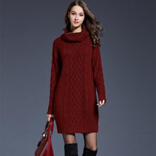 Load image into Gallery viewer, 2018 Women Fashion Turtleneck Thick Sweater Dresses Plus Size Casual Sexy Knitted Cotton Autumn Winter Dress Vestidos