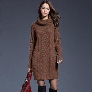 2018 Women Fashion Turtleneck Thick Sweater Dresses Plus Size Casual Sexy Knitted Cotton Autumn Winter Dress Vestidos